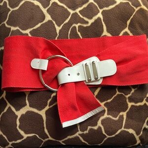 Vintage 80’s Stylish Red Belt with White and Silver tone Accents